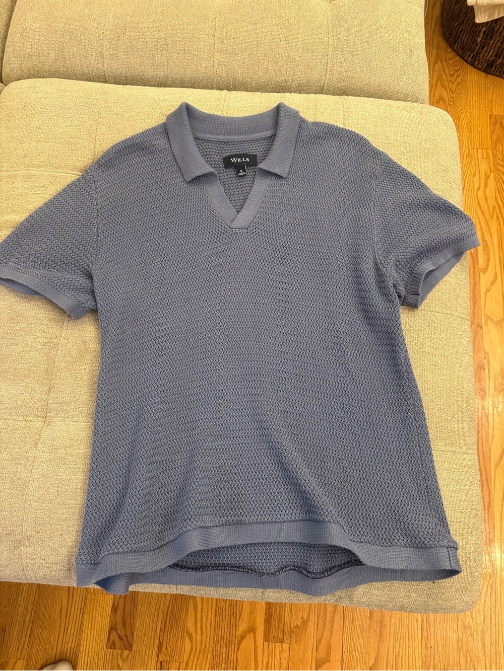 Textured Short-Sleeve Polo in Dusty Blue